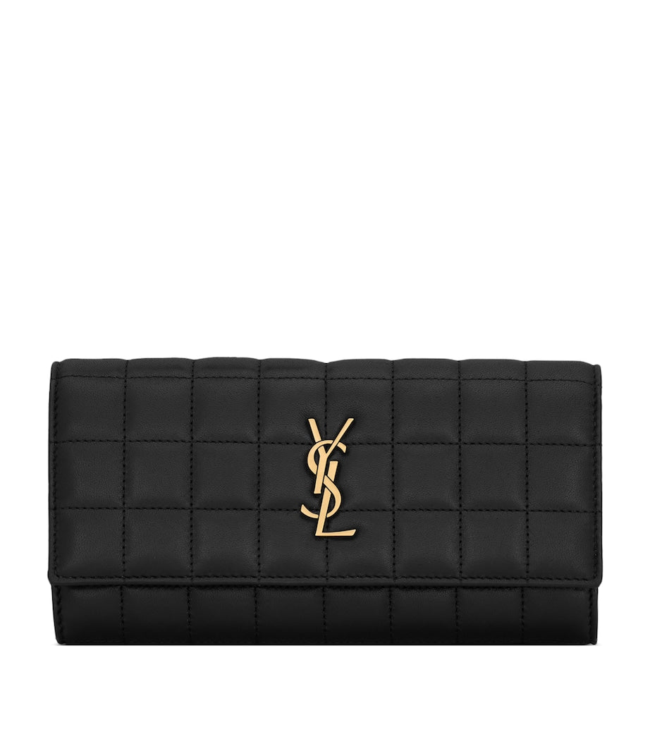 Saint Laurent Black Large Lambskin Cassandre Matelassé Carré Wallet