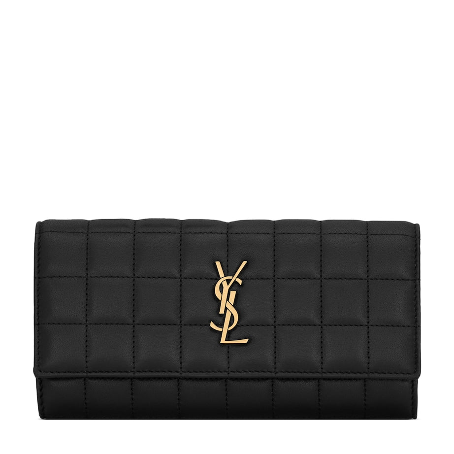 Saint Laurent Black Large Lambskin Cassandre Matelassé Carré Wallet