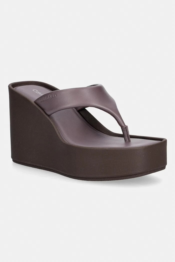 Calvin Klein Kadın Deri WEDGE 70 SNDL THONG Terlik