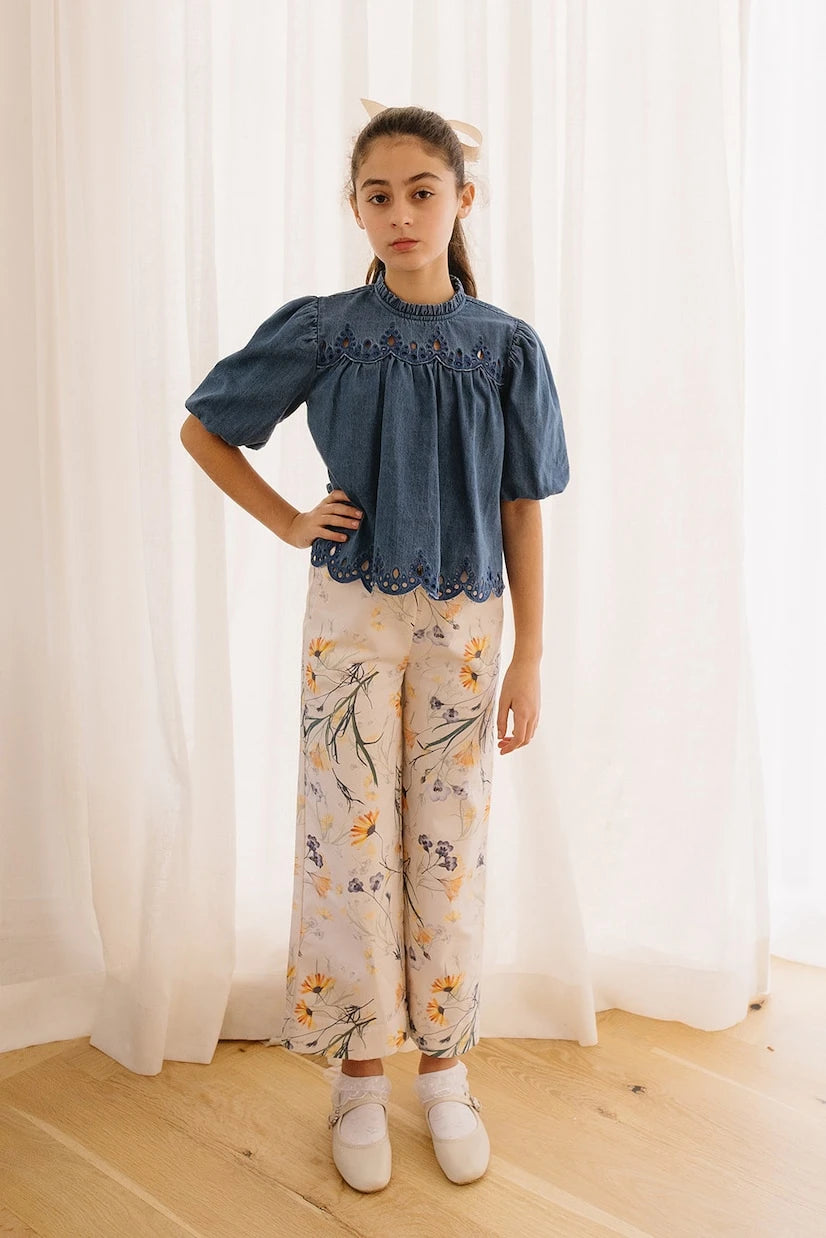 Petite Amalie - Smocked cotton chambray shirt