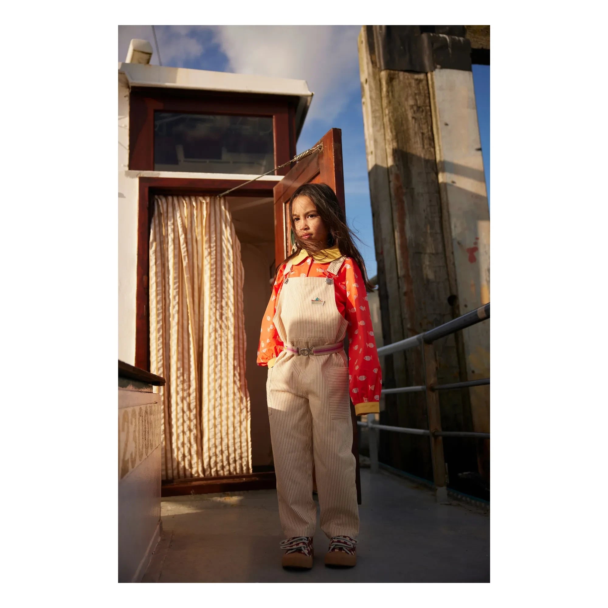 Sticky Lemon - Striped Lemon Dungarees | White