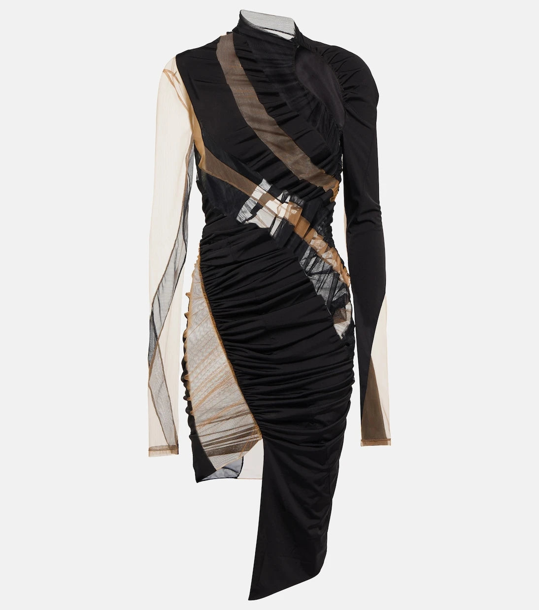 Mugler - Ruched tulle-paneled minidress