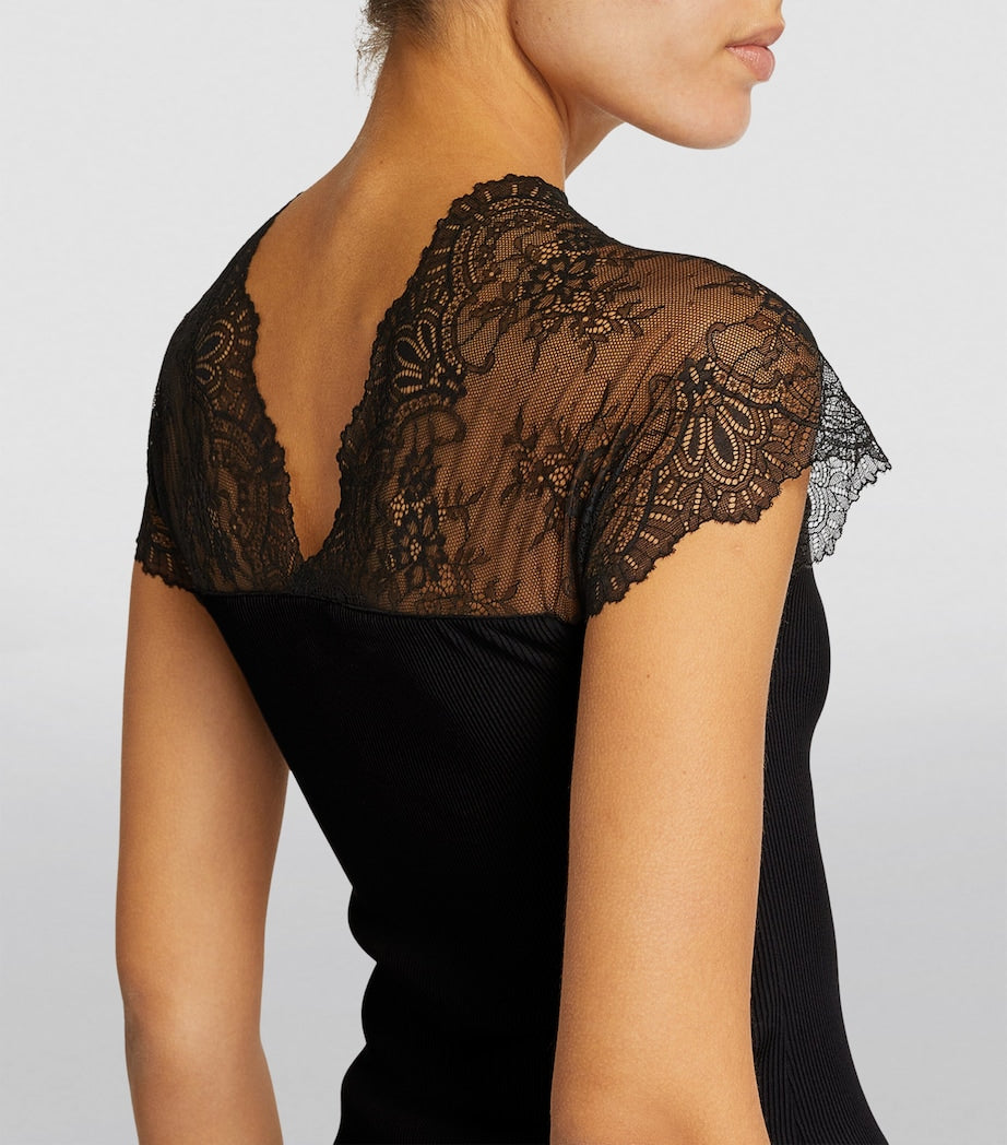 Lace-Trim T-Shirt BLACK