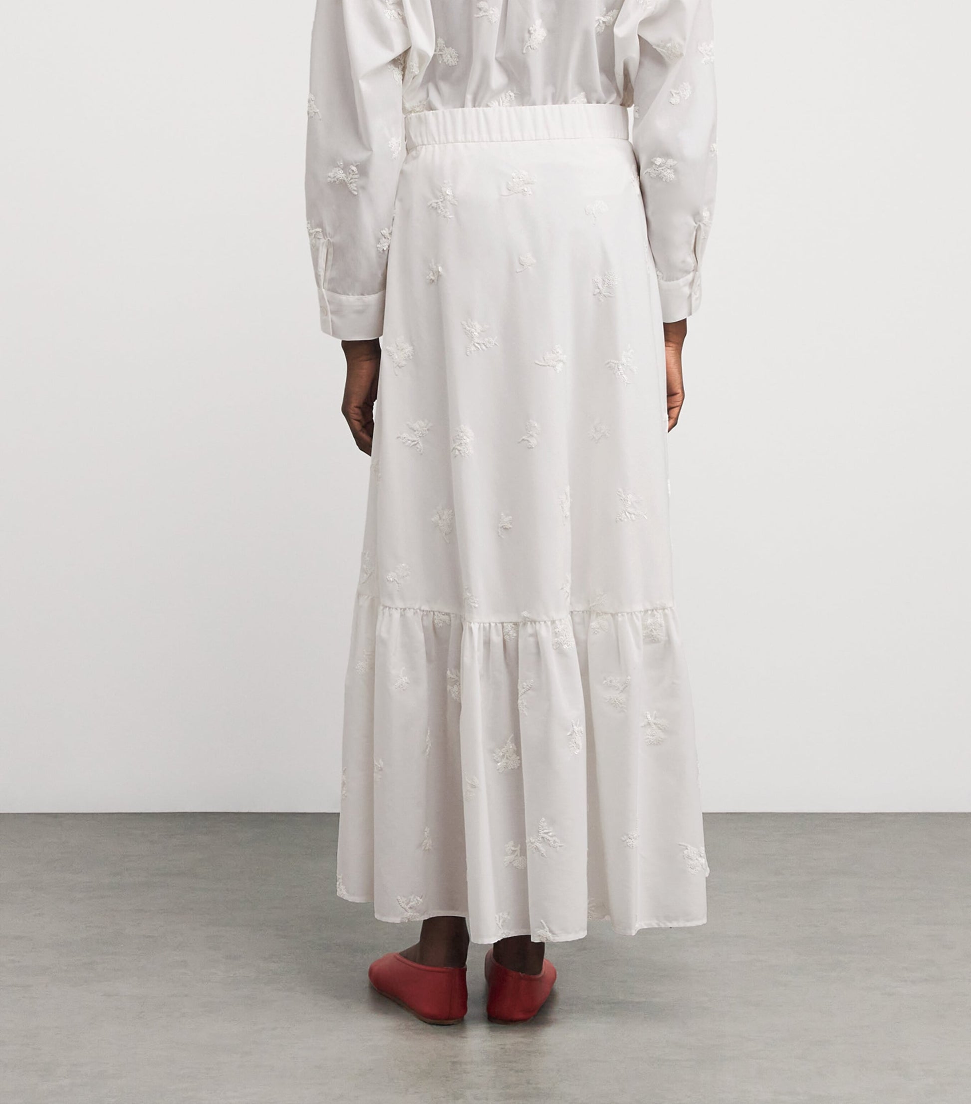 Maje White Sequin-Embroidered Maxi Skirt