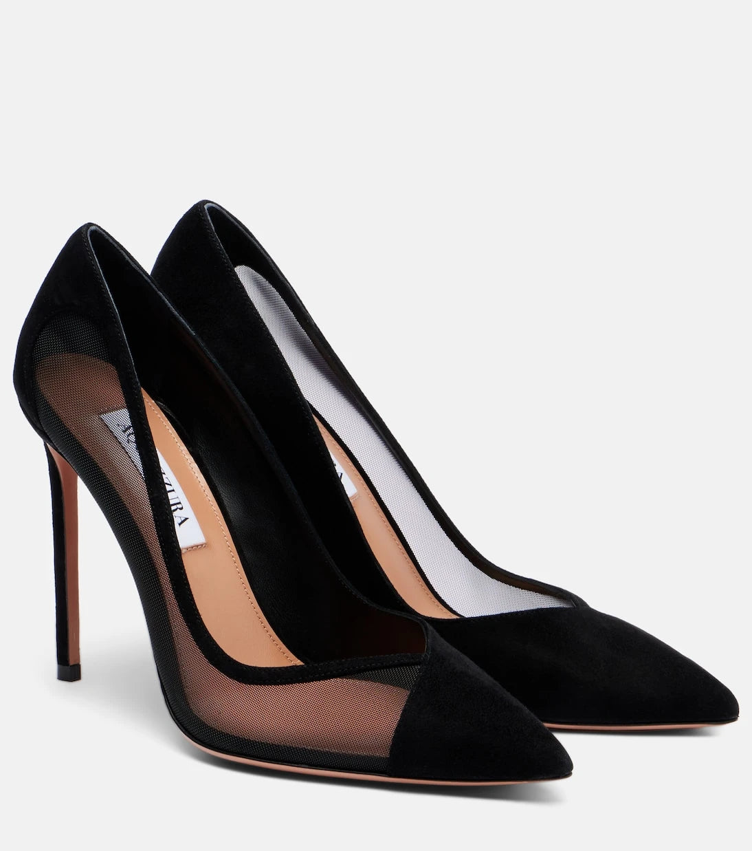 Aquazzura - Studio 105 mesh-trimmed suede pumps