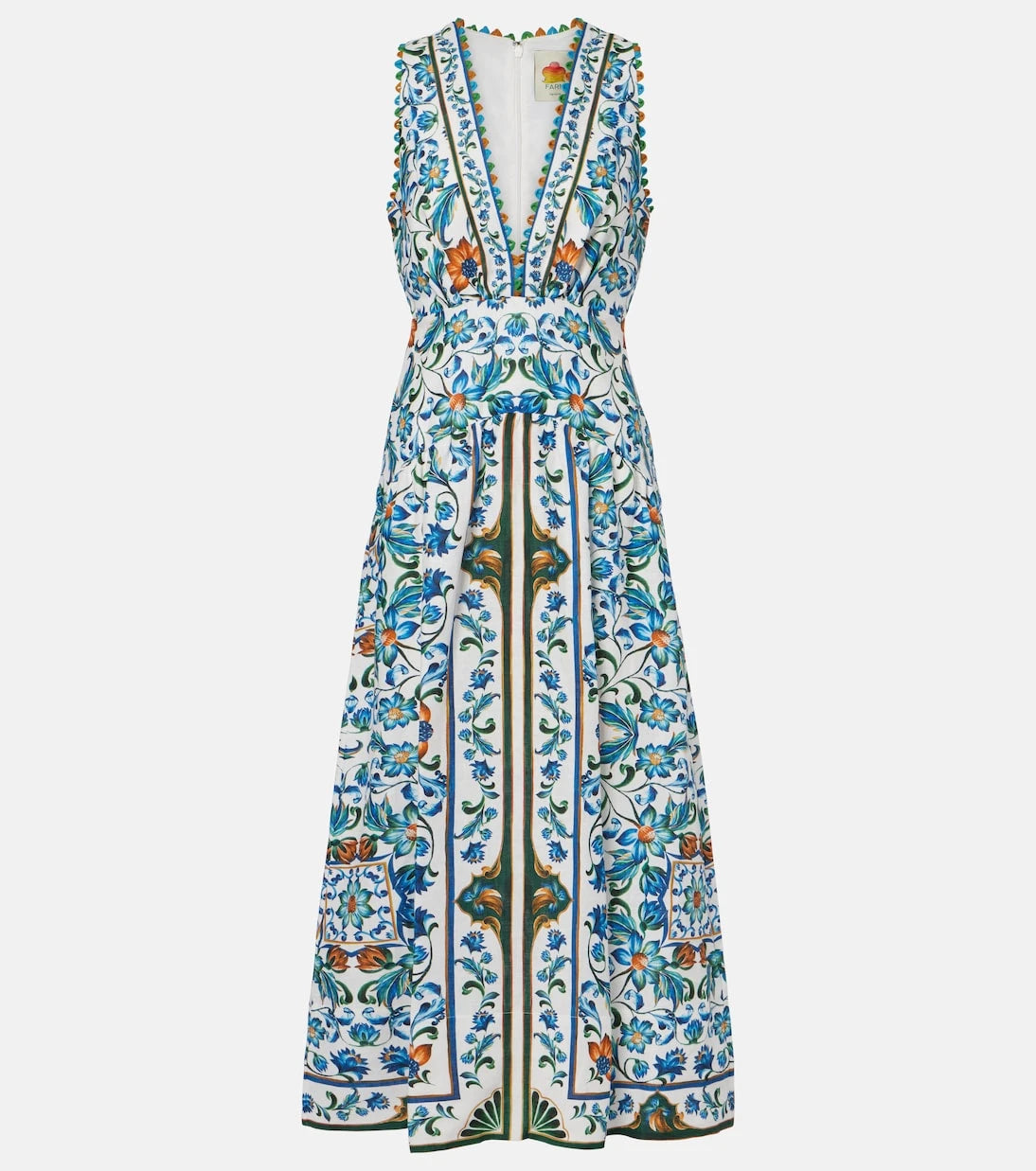 Farm Rio - Flora Tile floral linen midi dress