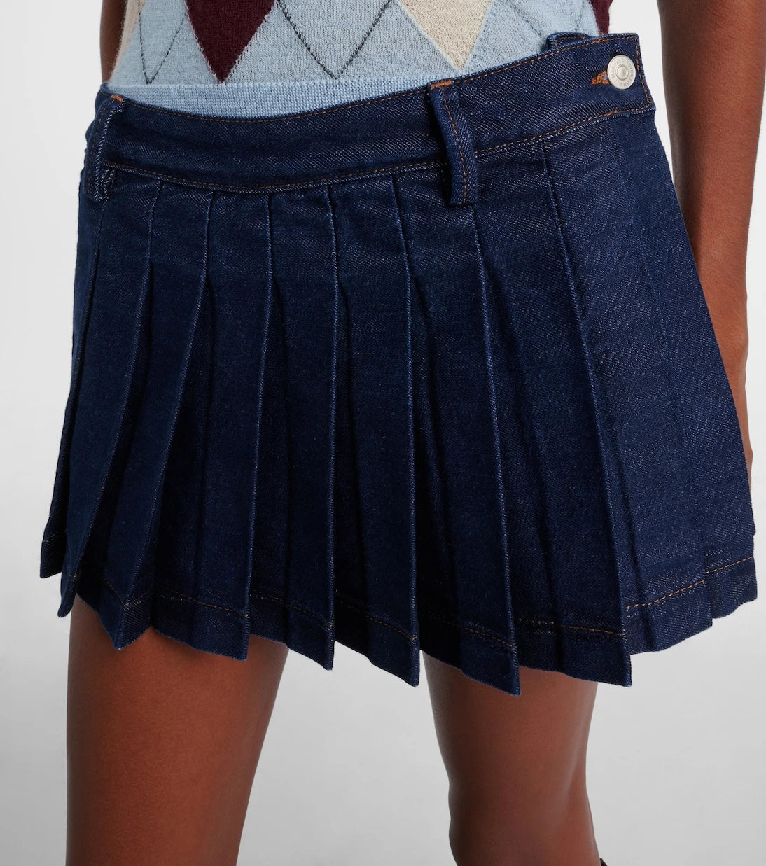 7 For All Mankind - Pleated low-rise denim miniskirt