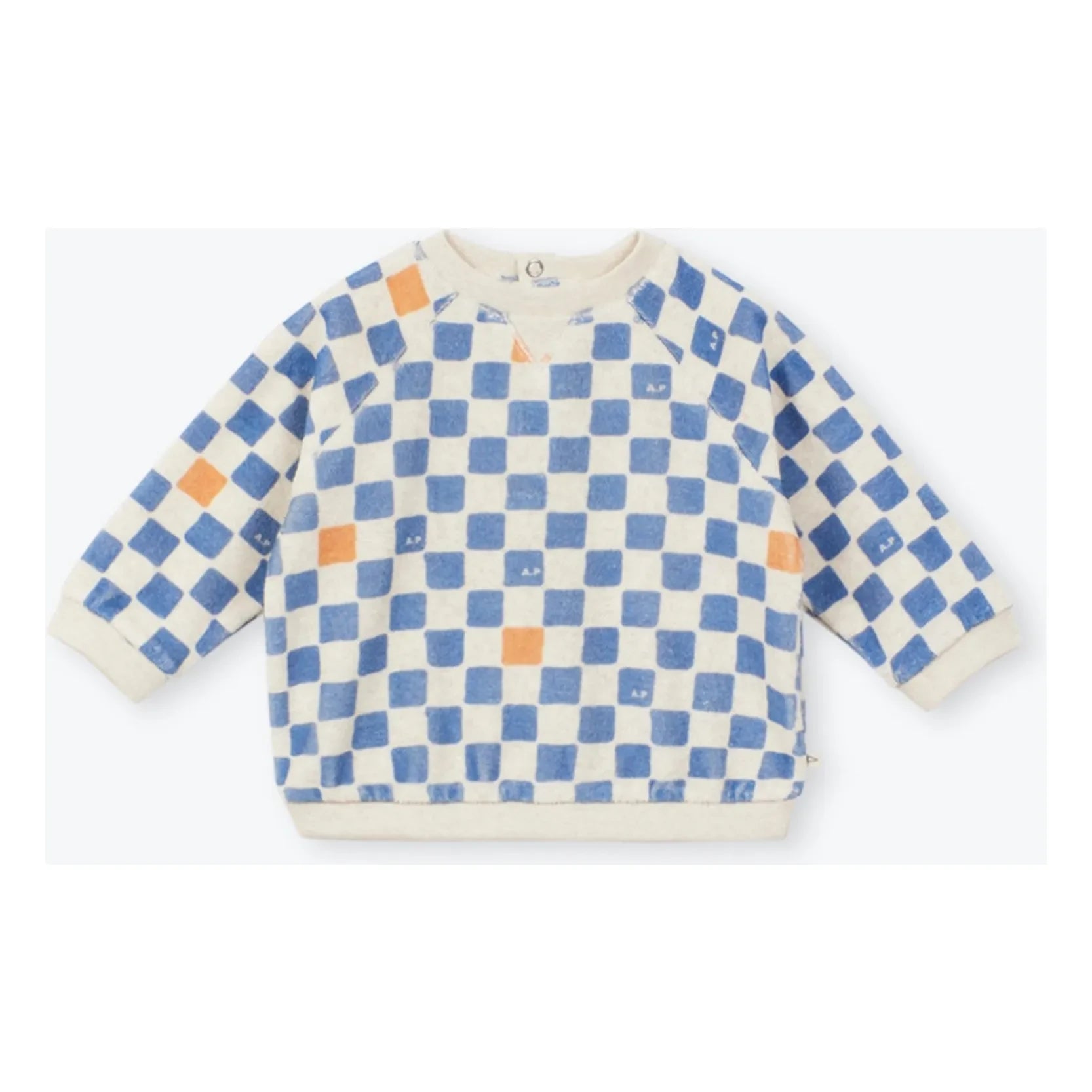 Arsène et Les Pipelettes - Sweat Damier Coton Bio Bébé | Azure blue