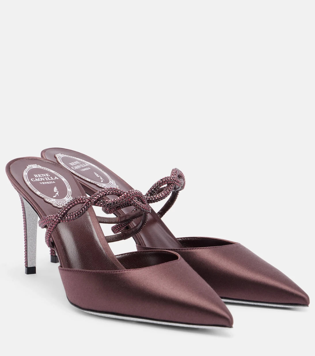 Rene Caovilla - Crystal-embellished satin mules