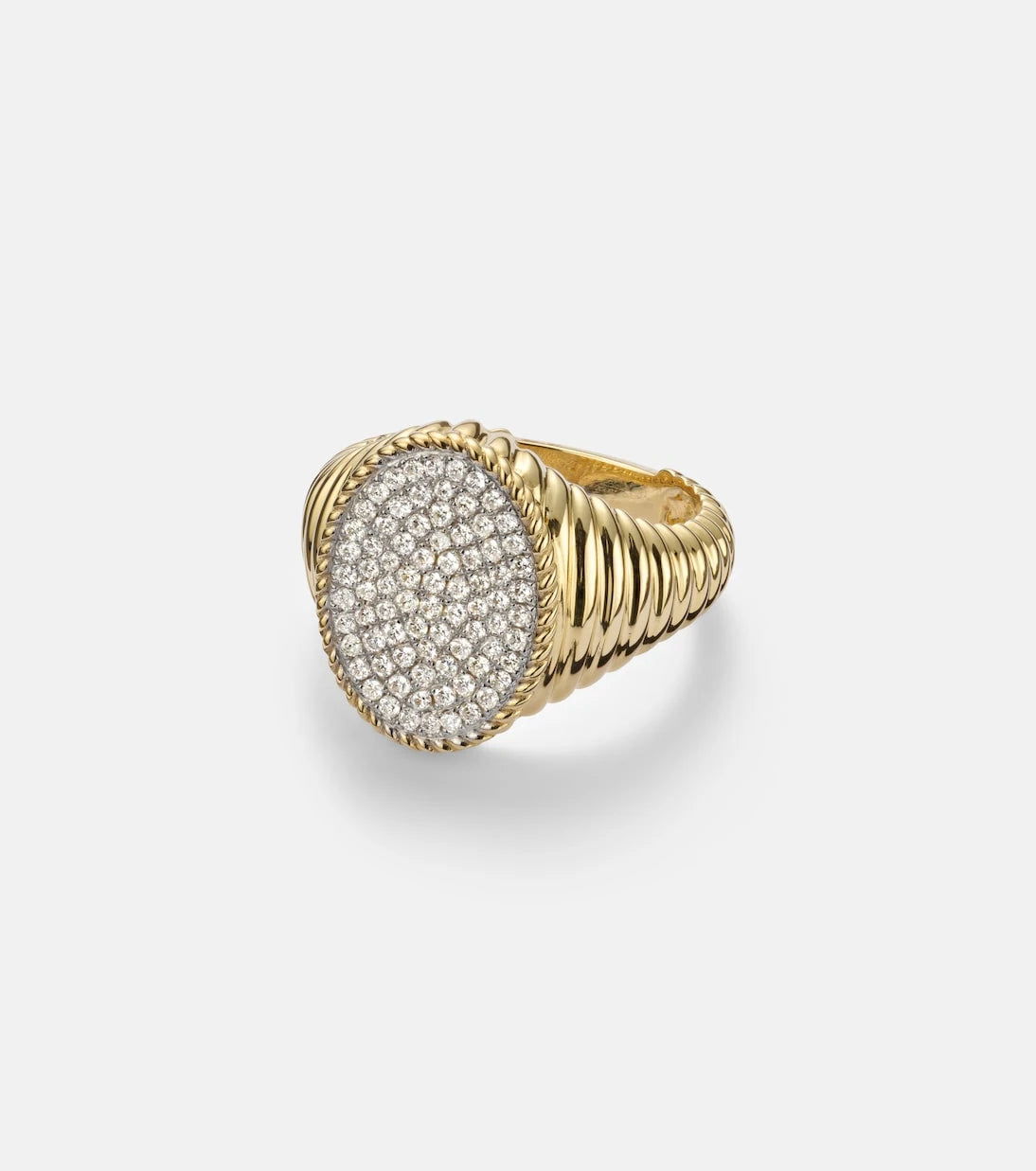Yvonne Léon - Chevalière Ovale 9kt gold ring with diamonds