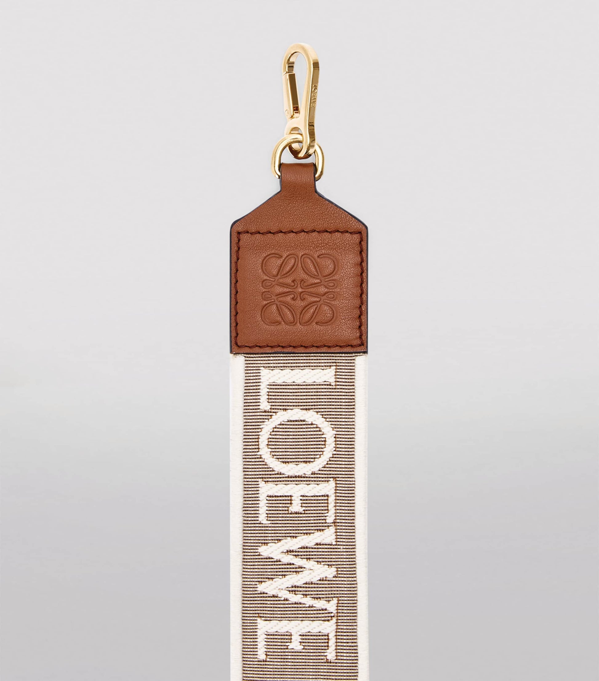 Beige Leather and Canvas Logo Bag Strap