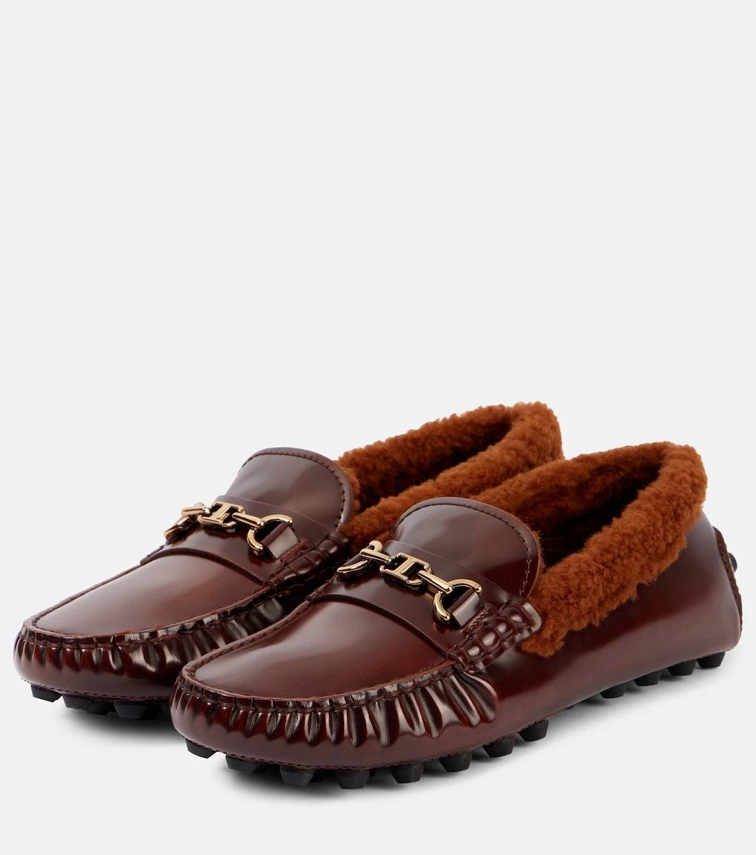 Tod's - Shearling-trimmed leather loafers