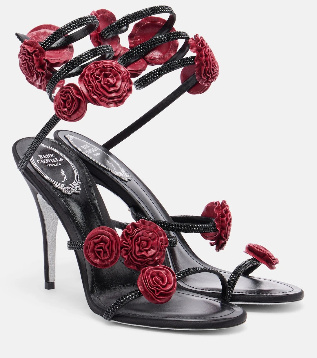 Rene Caovilla - Cleo floral-appliqué satin sandals