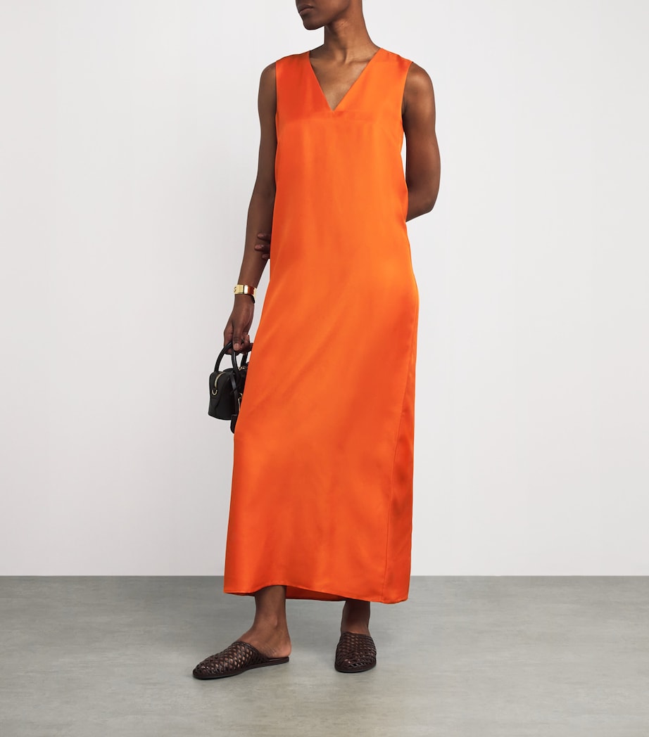 Róhe Orange Silk V-Neck Midi Dress