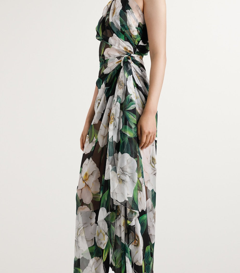 Multi Floral One-Shoulder Maxi Dress