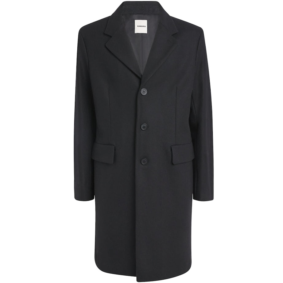 Black Wool-Blend Overcoat