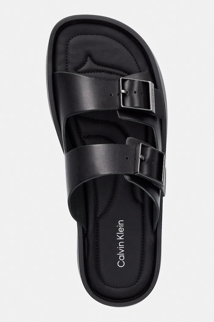 Calvin Klein чехли мъжки от кожа ERGON DOUBLE BAR SANDAL LTH