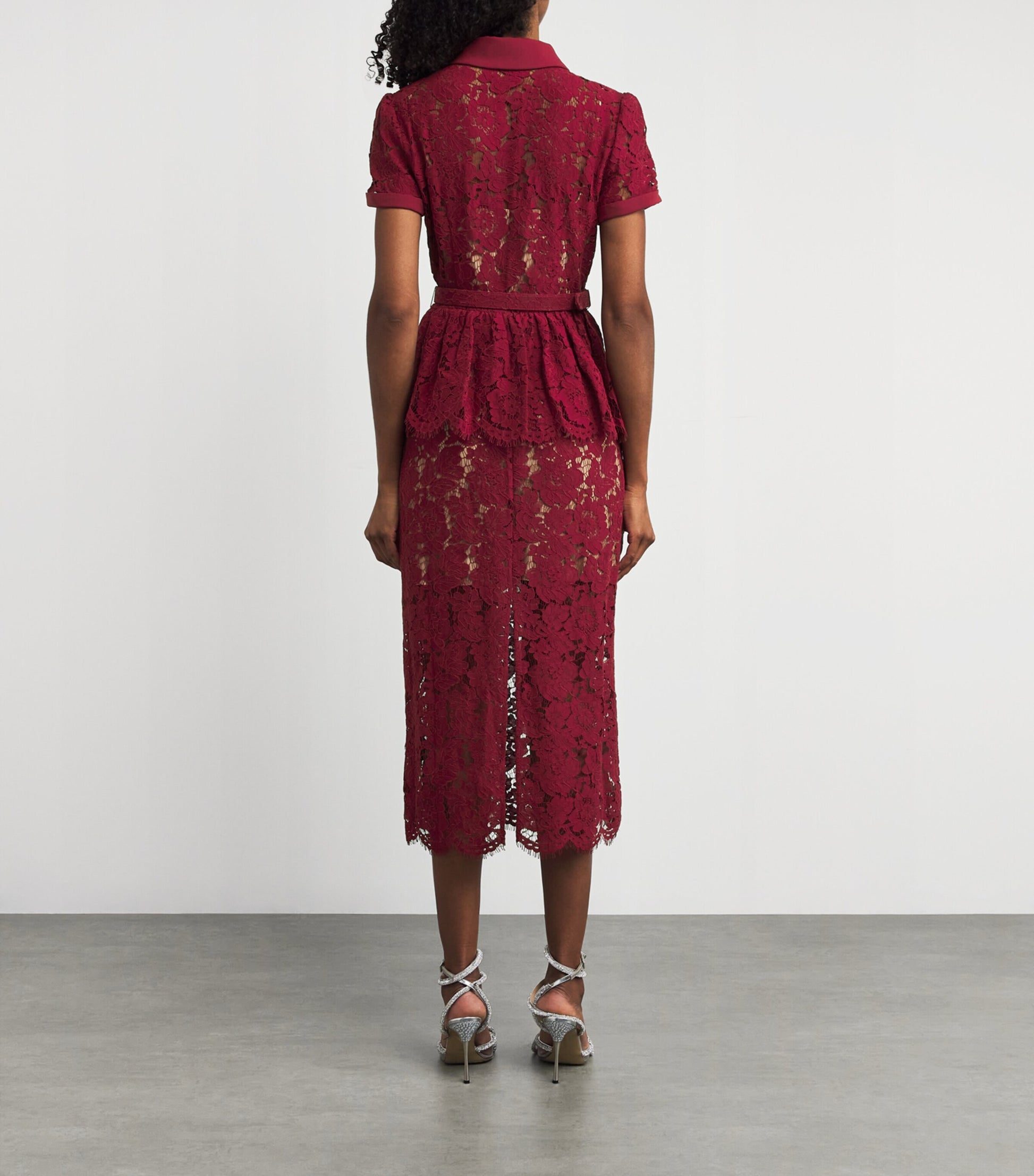 Self-Portrait Burgundy Lace Belted Midi Dress