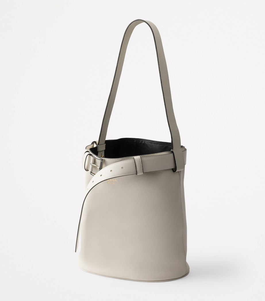 Prada White Leather Buckled Bucket Bag