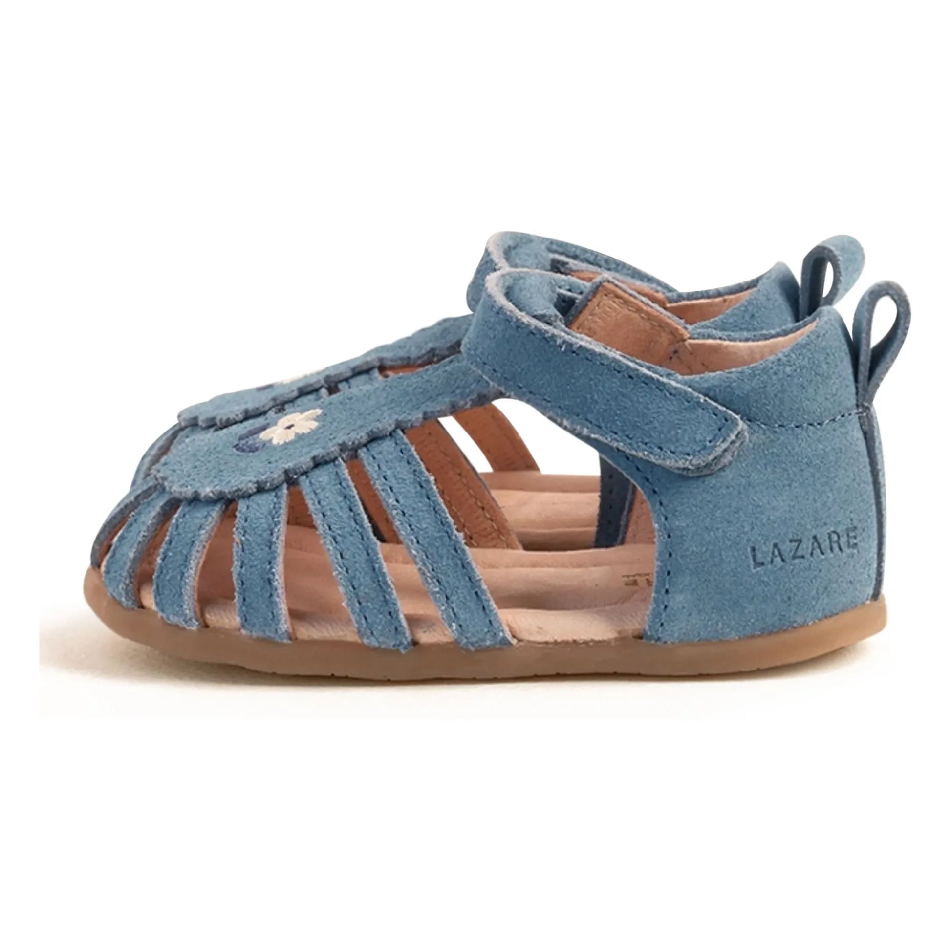 Lazare - Colette Fleur Suede Embroidered Sandals | Denim blue