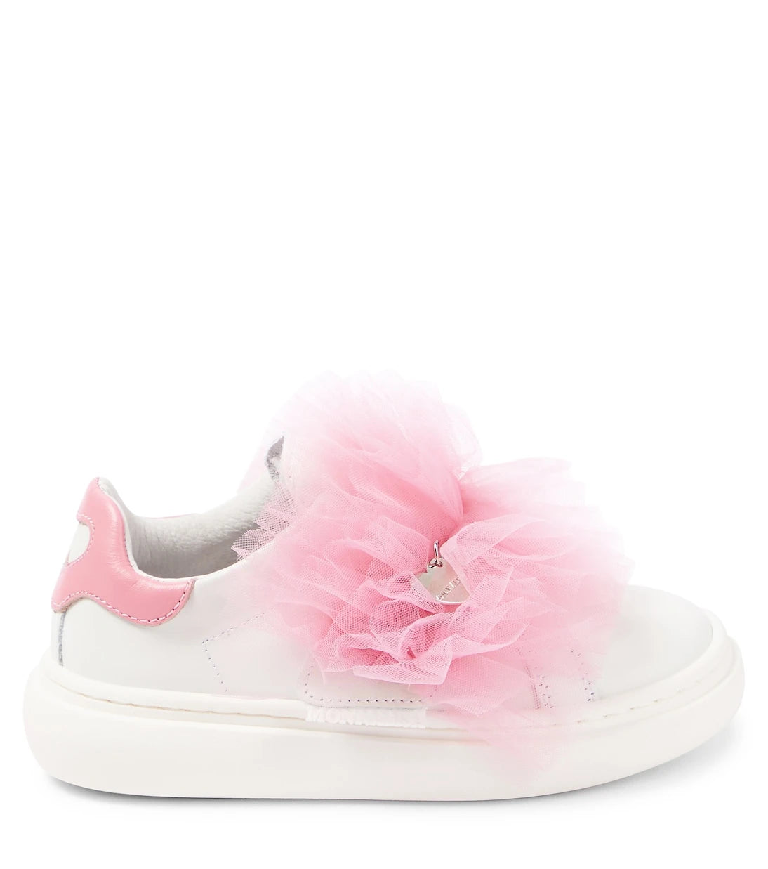 Monnalisa - Appliqué leather and tulle sneakers