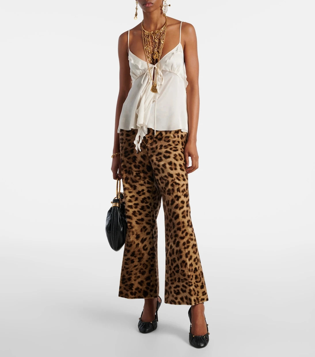 كلوي - بنطلون واسع بطبعة جلد الفهد من القطن المخملي