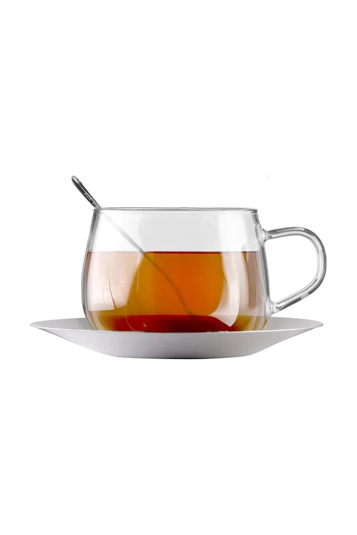 Vialli Design borosilikat camdan porselen fincan ve tabak seti 400 ml