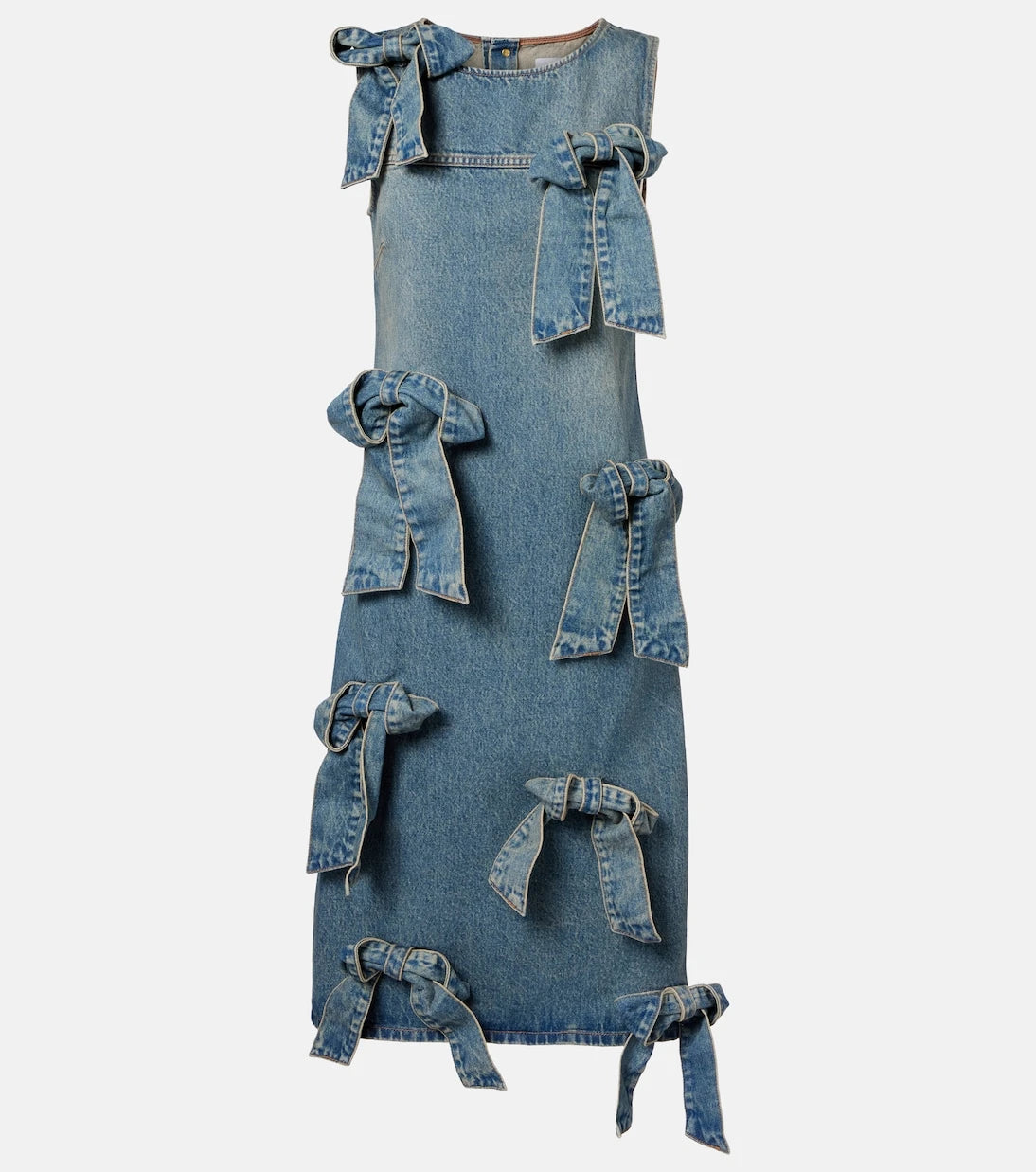 Ganni - Bow-detail denim midi dress