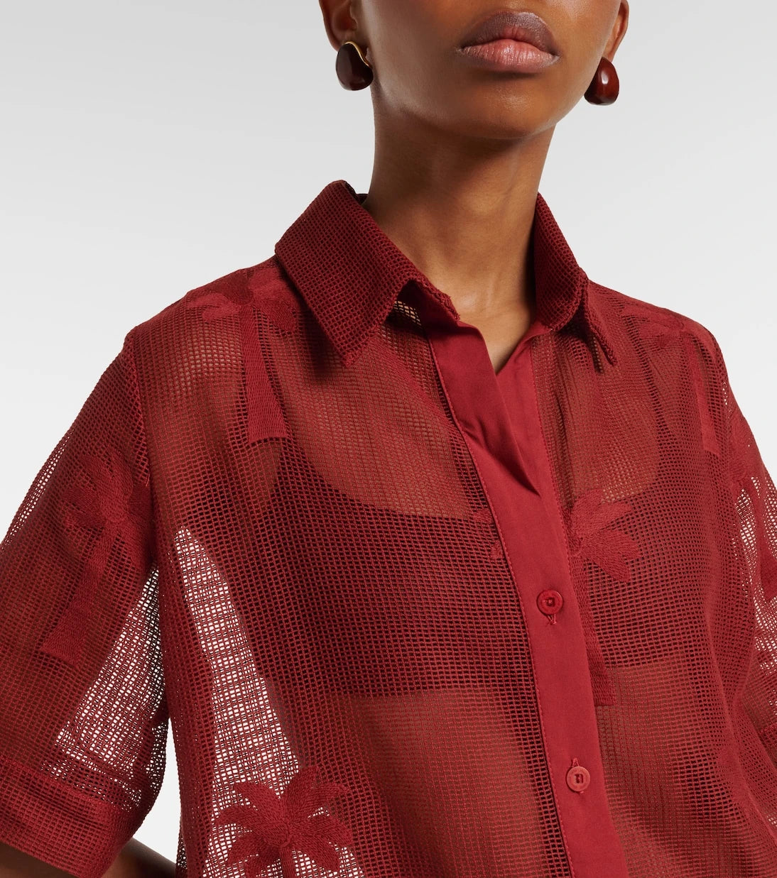 Johanna Ortiz - Embroidered cotton-blend mesh shirt