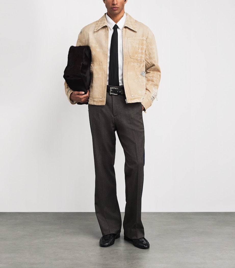 Distressed Utility Denim Jacket CAMEL