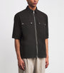 Off-White Cotton Arrow Print Zip-Up Short-Sleeve Shirt
