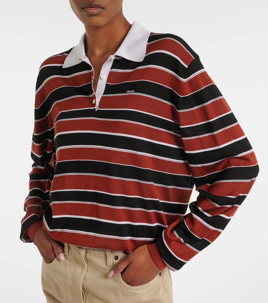 Prada - Striped silk polo shirt