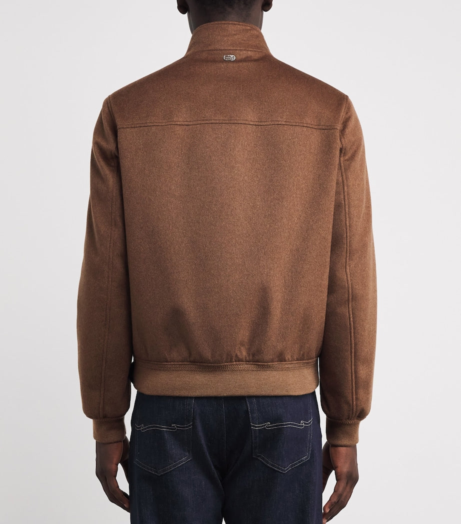 Agnona Brown Cashmere High-Neck Bomber Jacket