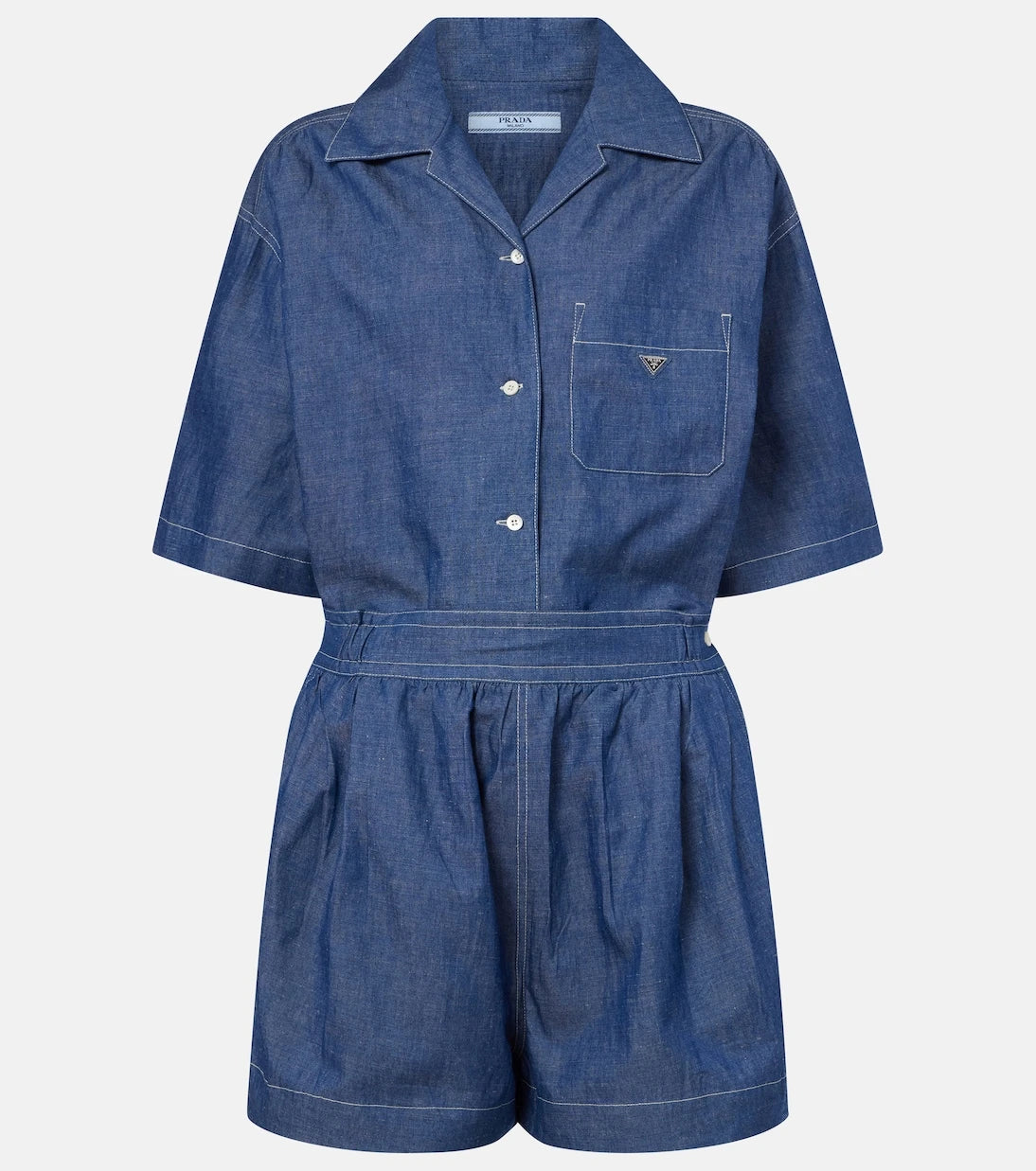 Prada - Cotton and linen chambray romper