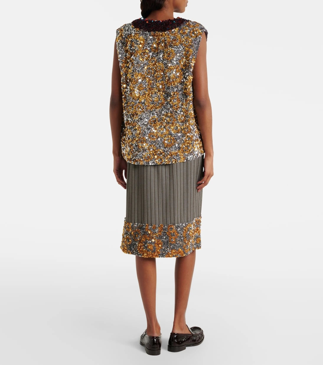 Dries Van Noten - Sequined striped midi skirt
