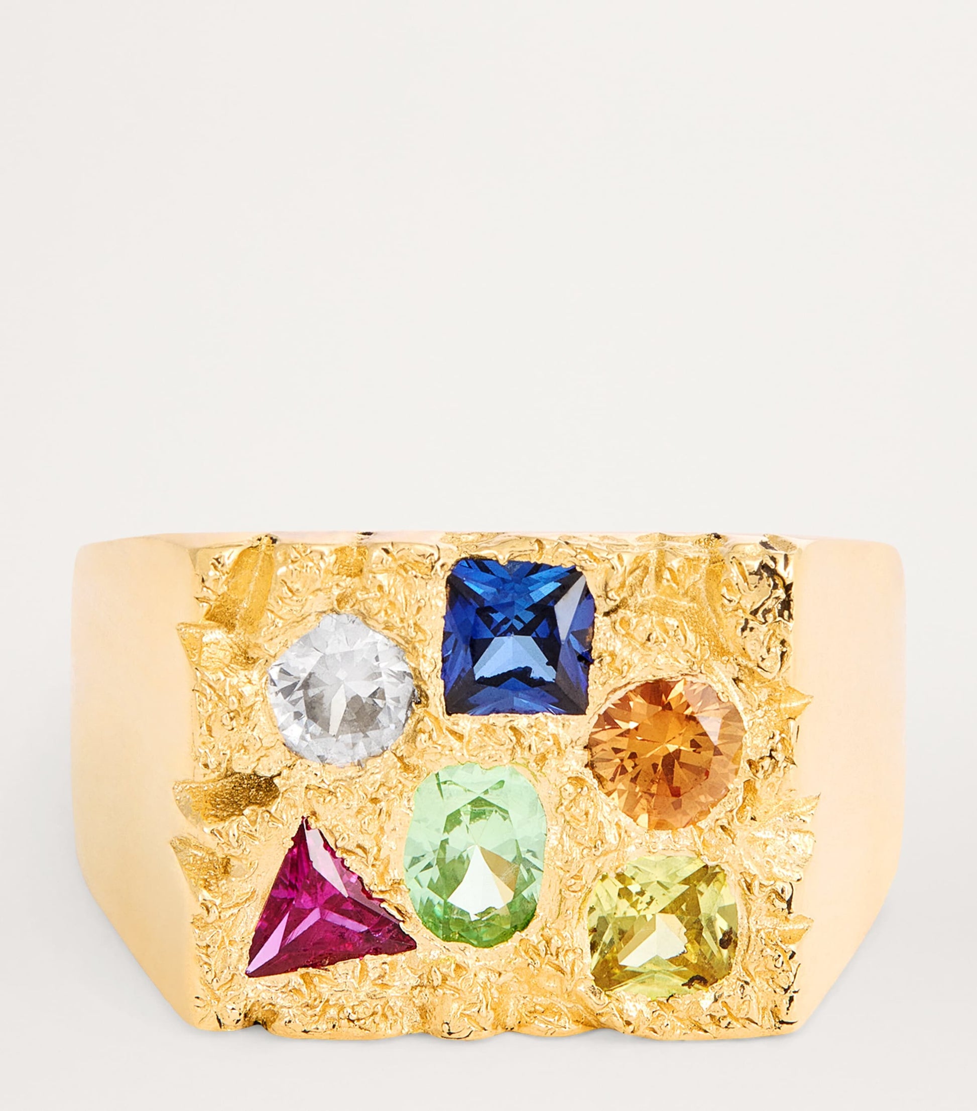 Gold and Sapphire Cottage Rose Garden Signet Ring