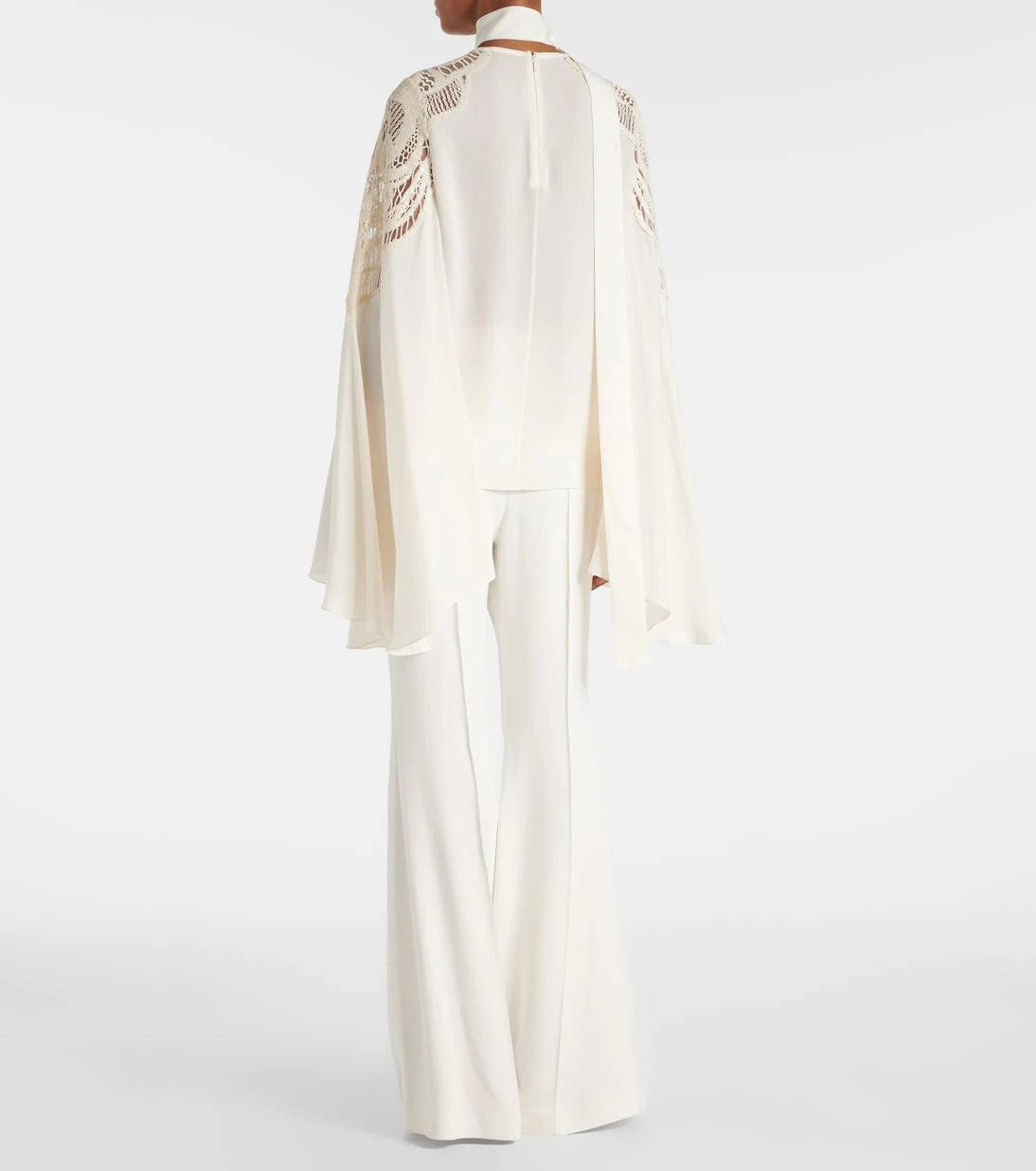 Elie Saab - Lace-trimmed tie-neck georgette blouse