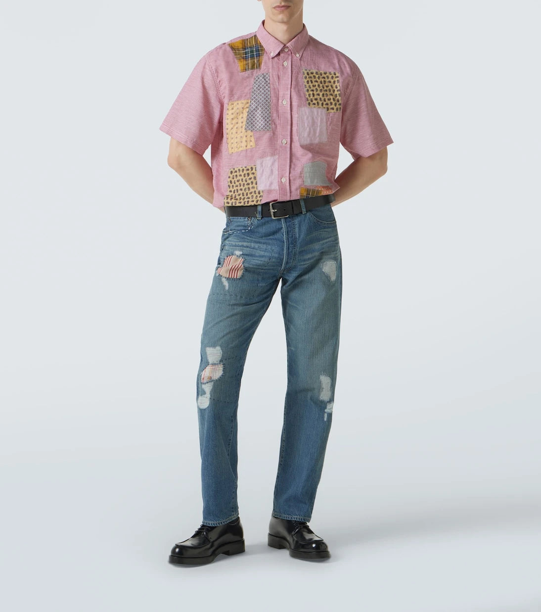 Junya Watanabe - Patchwork linen and cotton bowling shirt