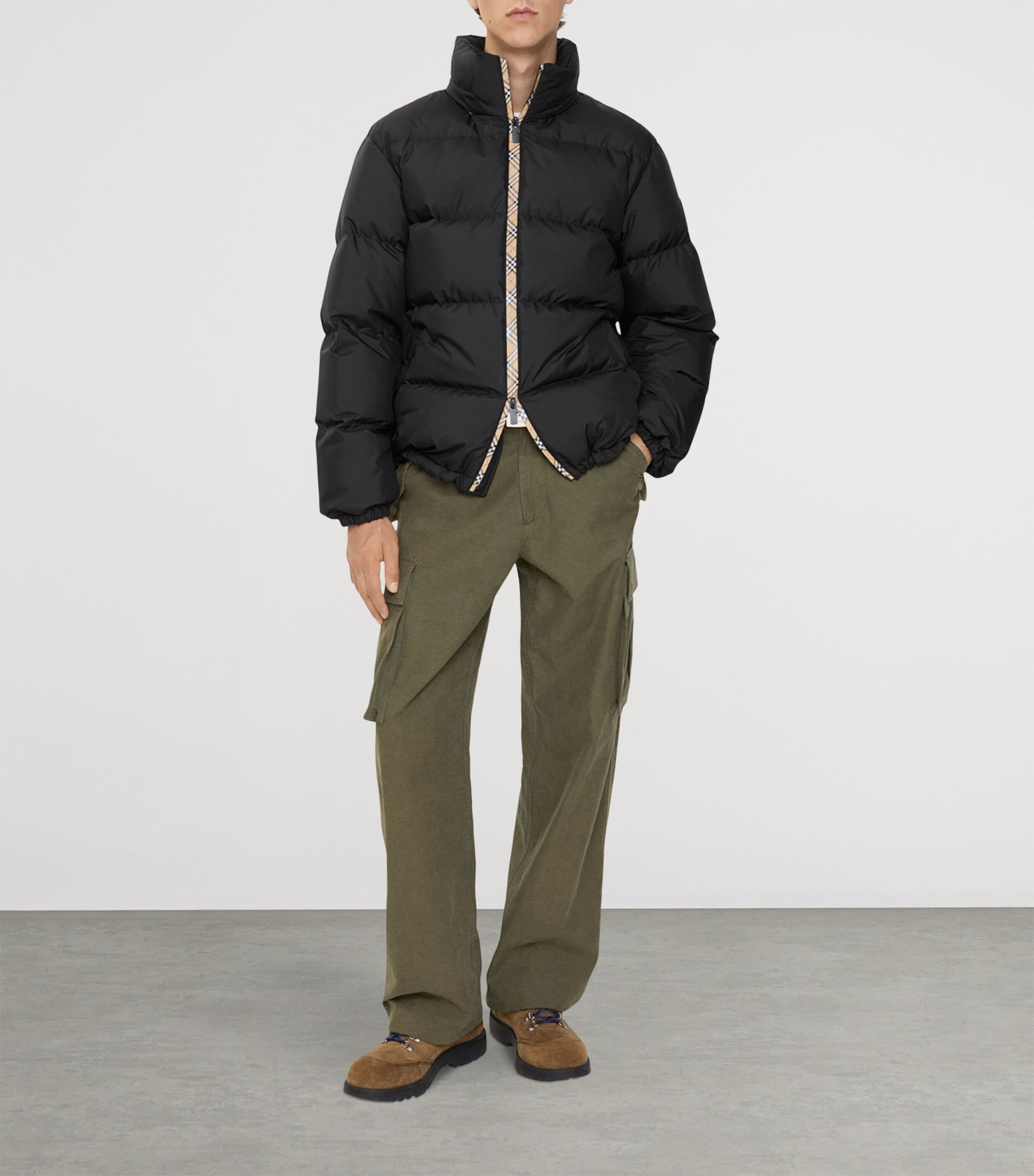 Burberry Black Down Checked-Tape Puffer Jacket
