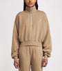 ÉTERNE Beige Cotton-Blend Half-Zip Cropped Sweatshirt