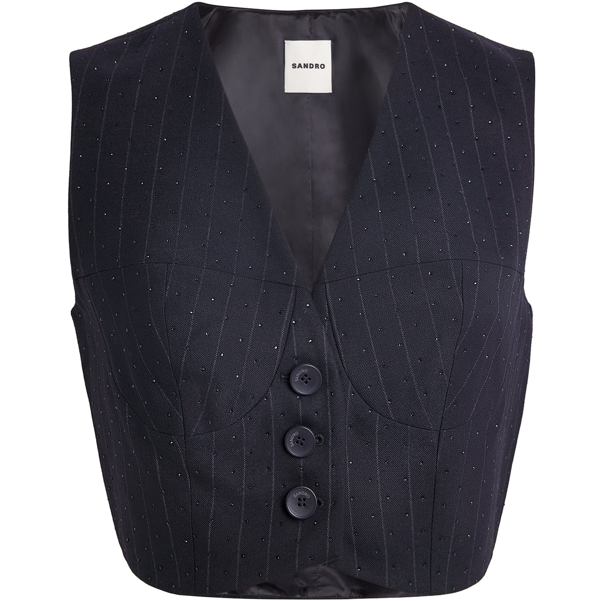 Rhinestone-Embellished Stripe Waistcoat NAVY BLUE