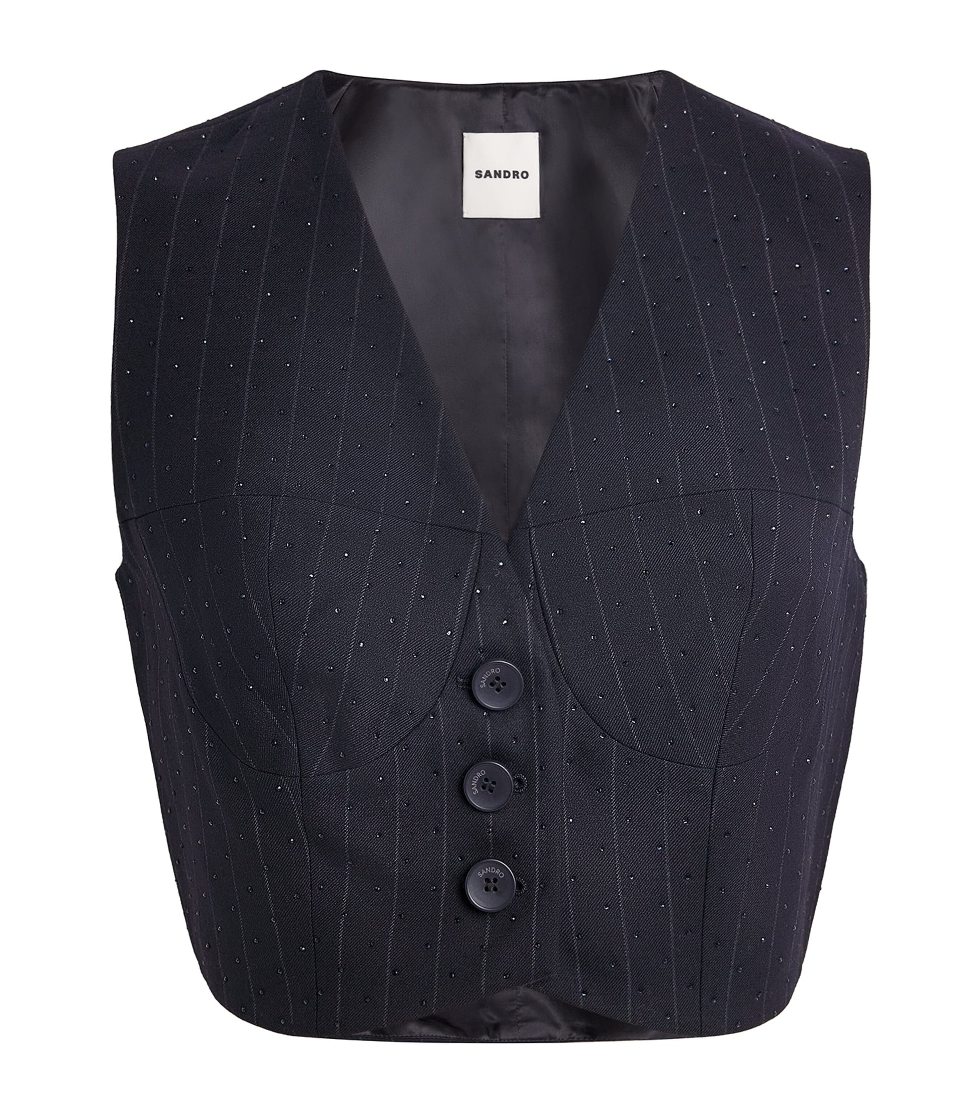 Rhinestone-Embellished Stripe Waistcoat NAVY BLUE