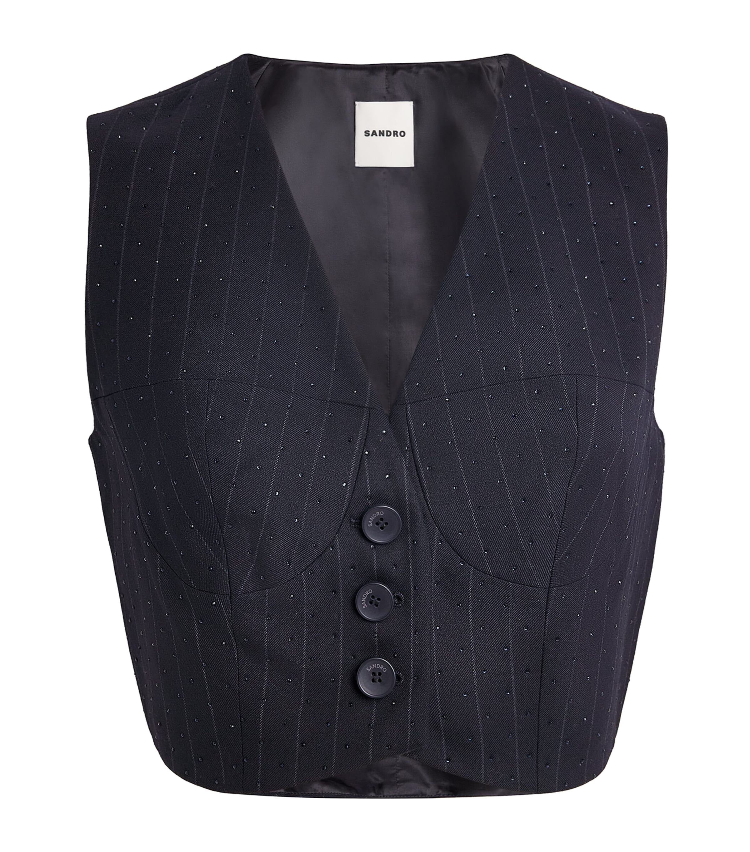Sandro Paris Blue Rhinestone-Embellished Stripe Waistcoat