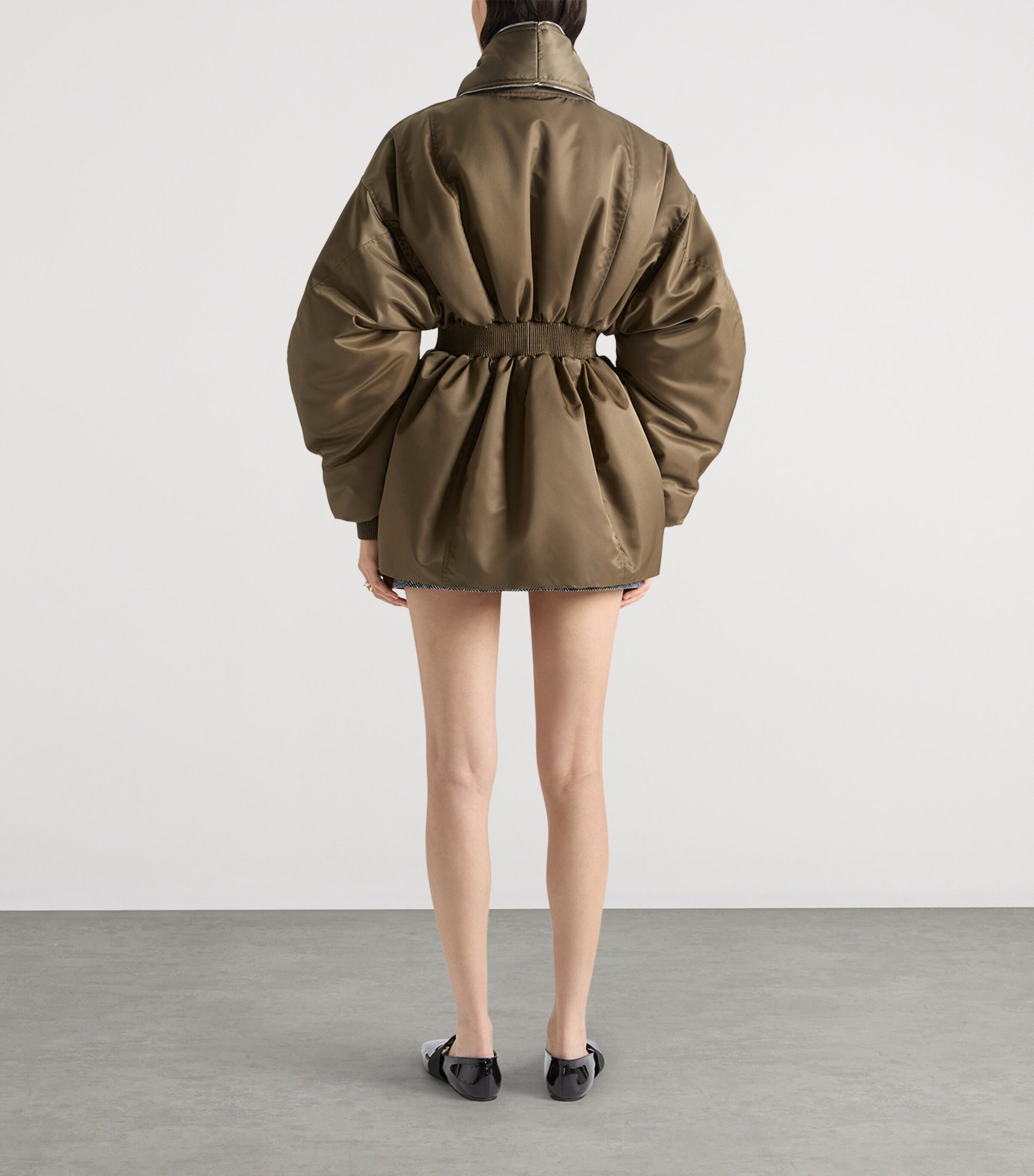 Green Shawl-Collar Long Bomber Jacket