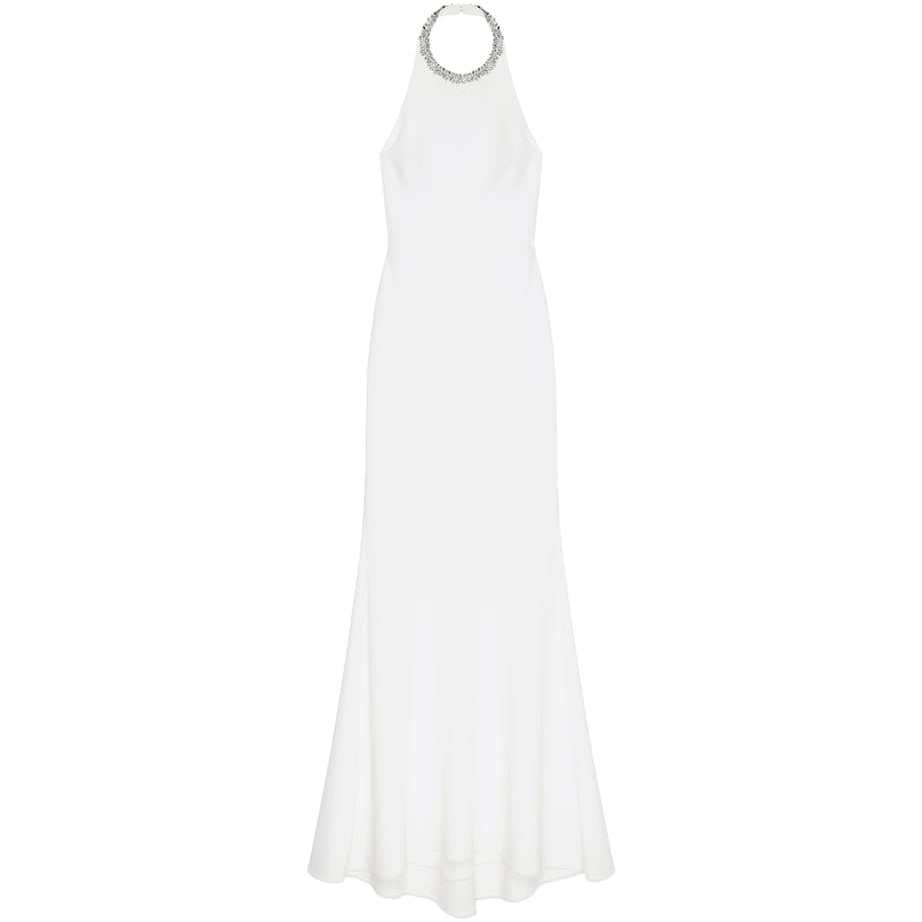 Satin Embellished Halterneck Dress IVORY