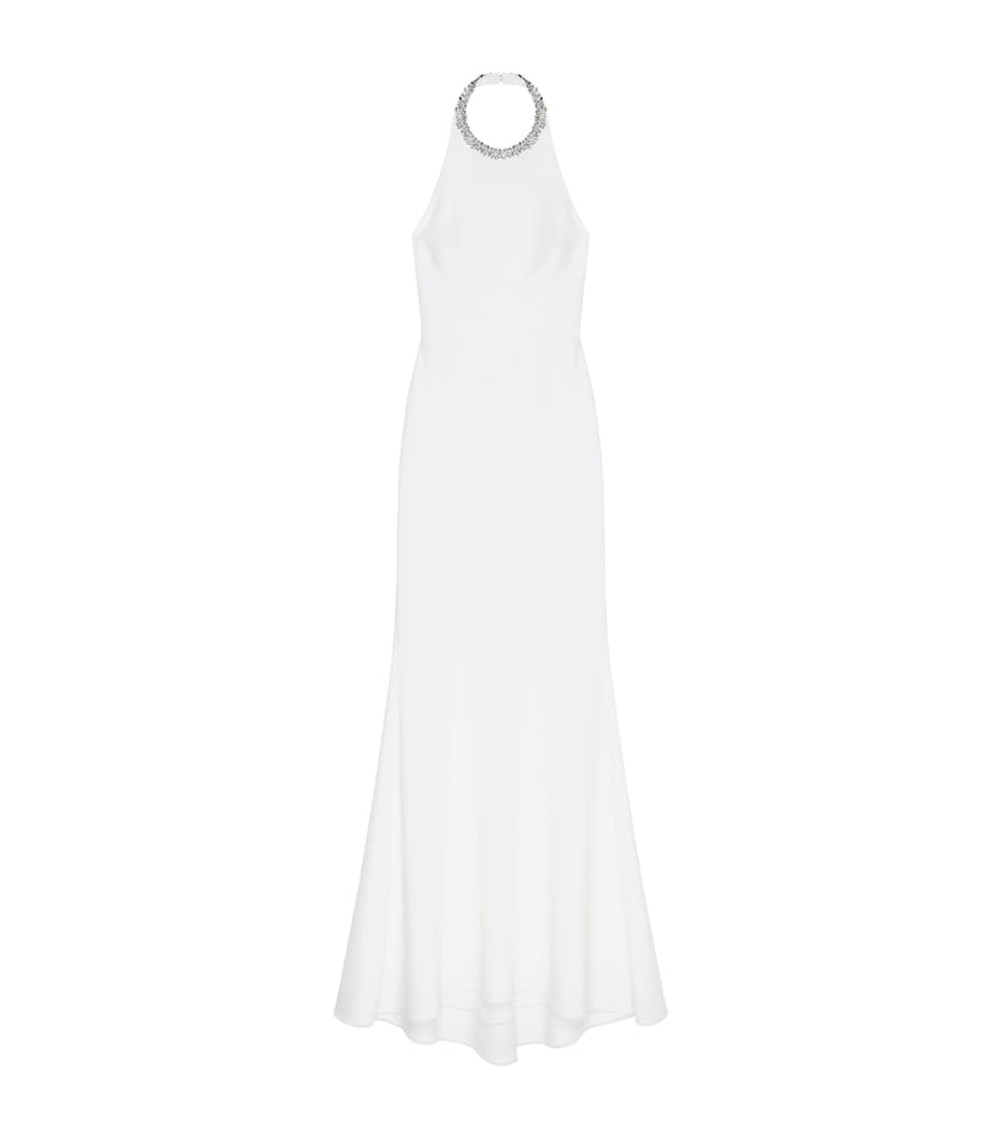 Satin Embellished Halterneck Dress IVORY