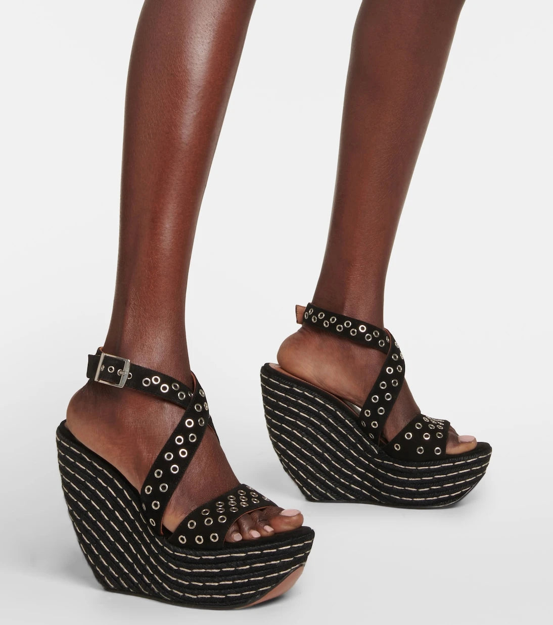 Alaïa - Embellished suede wedge sandals