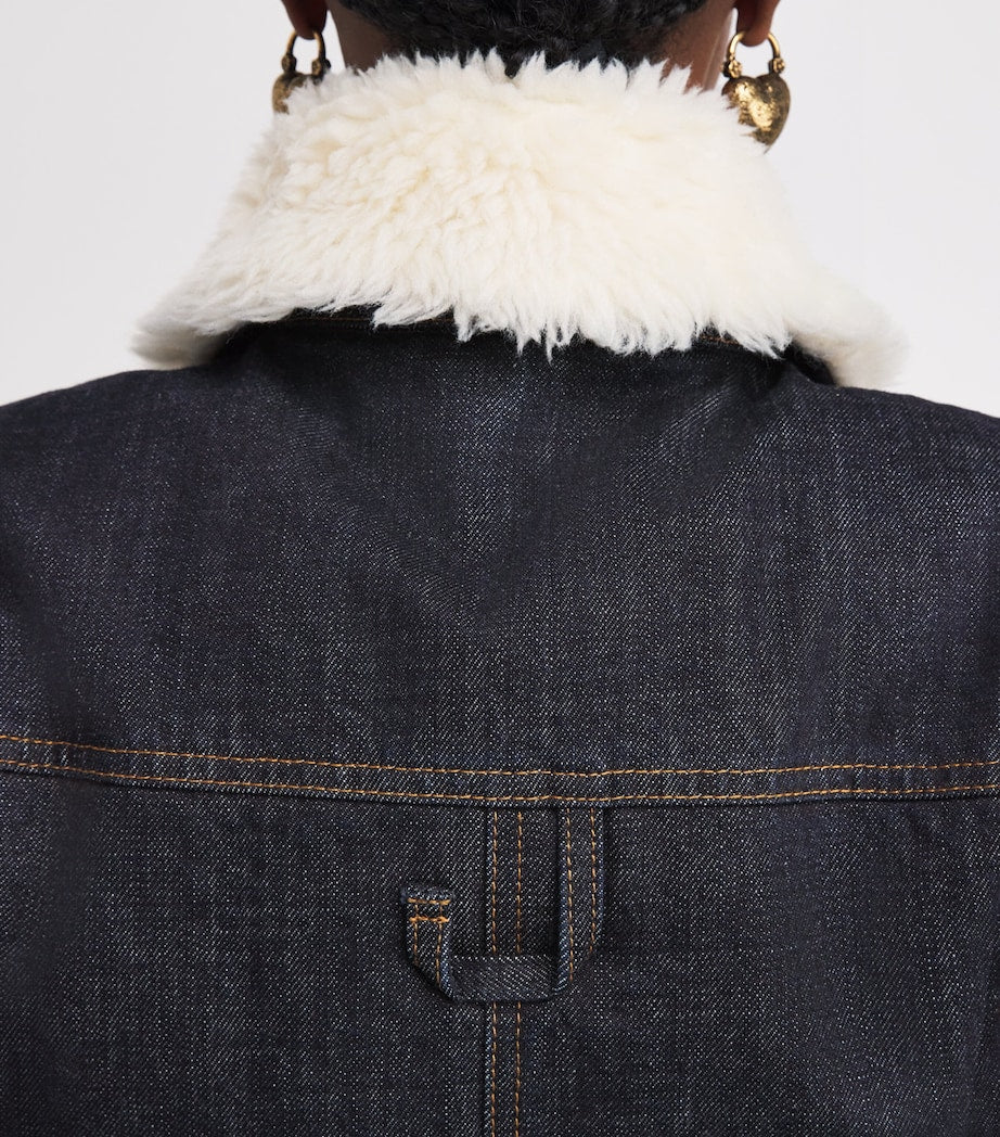 Jacquemus Navy Shearling-Trim Denim Bomber Jacket