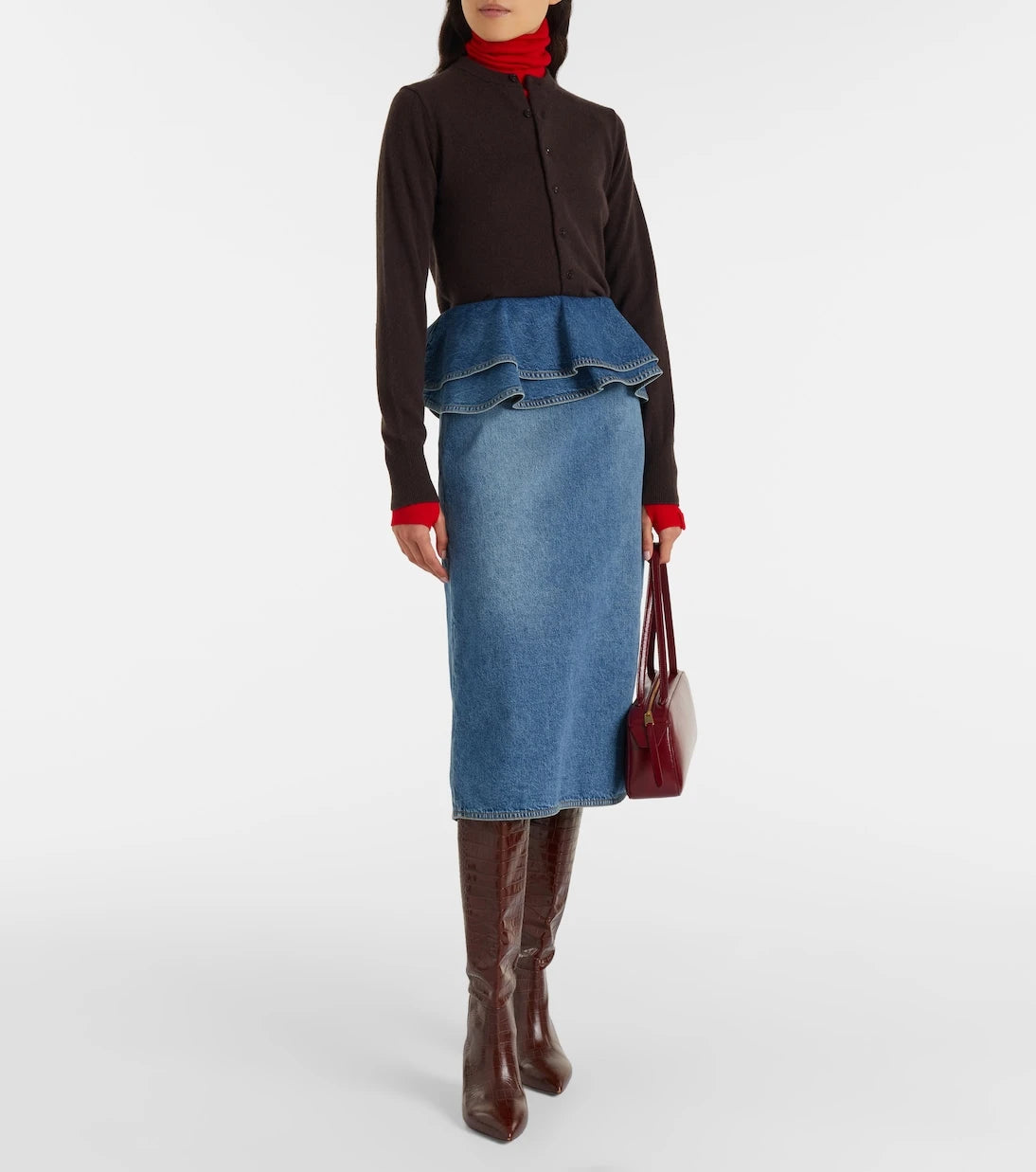 Plan C - Peplum denim midi skirt