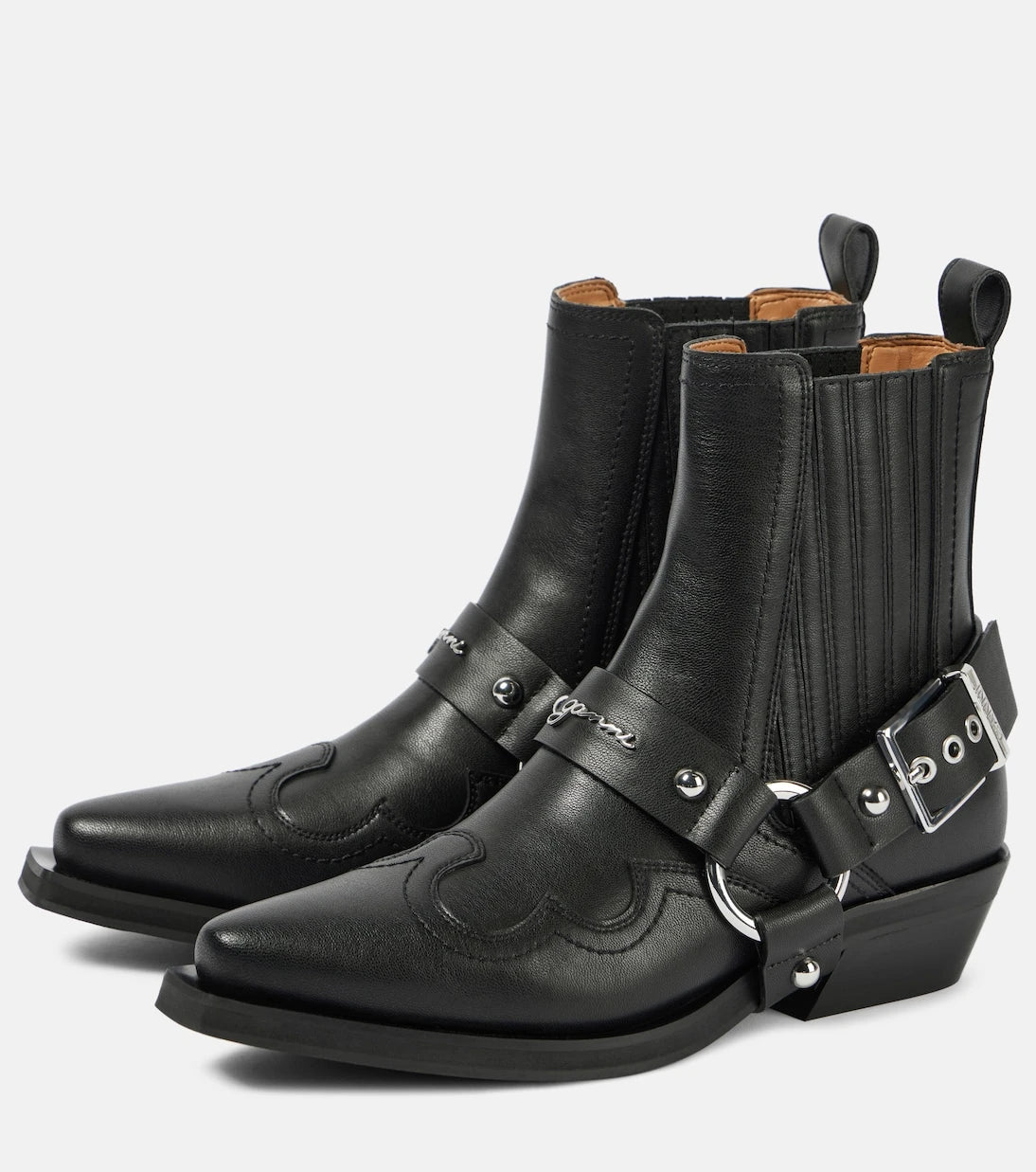 Ganni - Embroidered faux leather cowboy boots